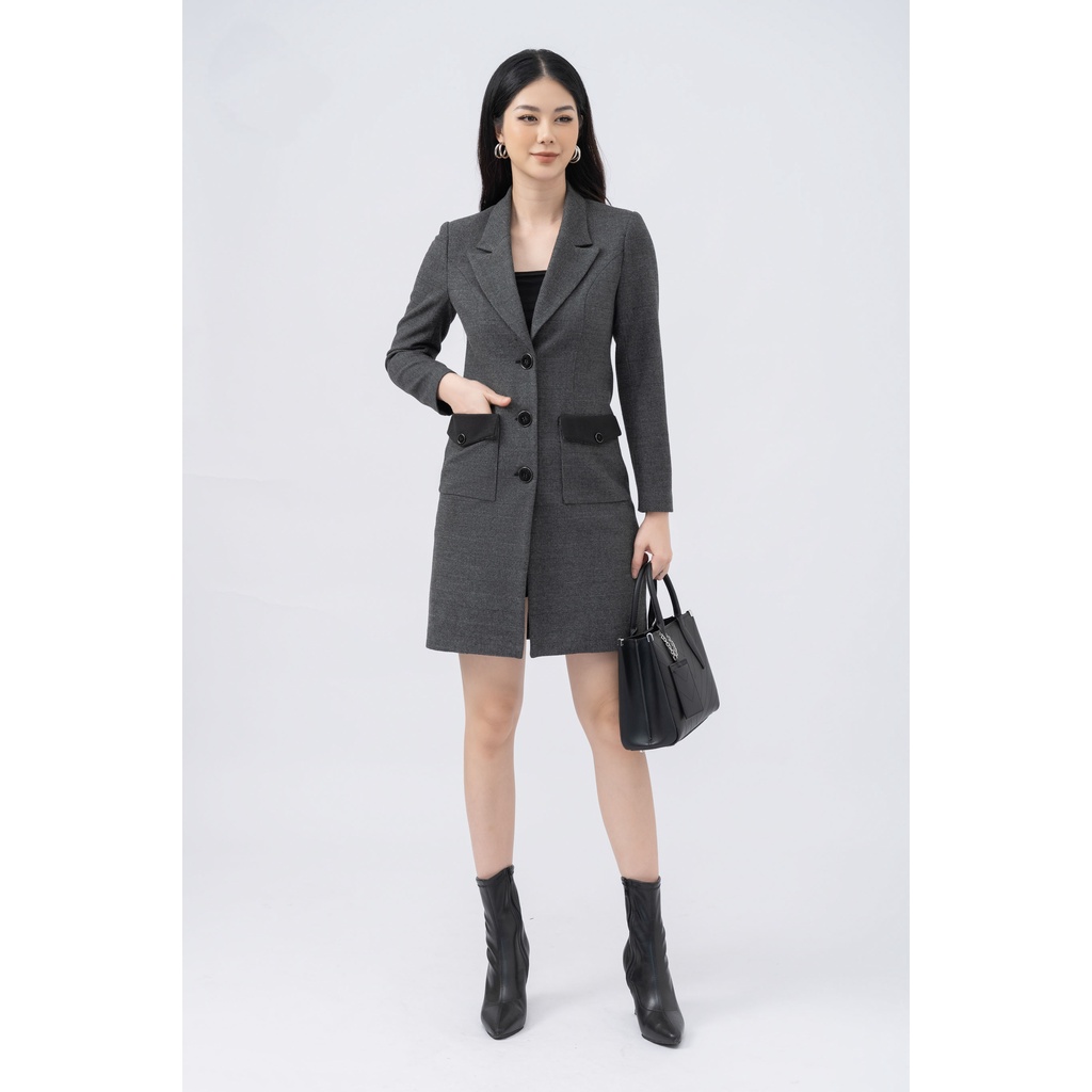 Áo khoác dạ, dáng ôm, cổ 2 ve, nắp túi phối màu đen FIONA  F751681