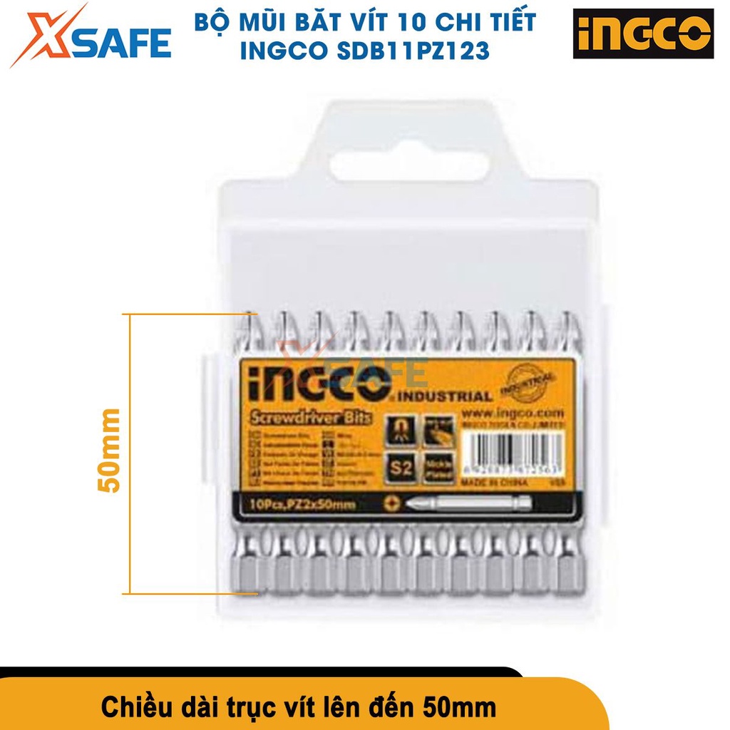 Bộ mũi siết vít đa năng INGCO size PZ1-PZ2-PZ3 10 chi tiết, mũi bắn vít thép Cr-V siêu bền cứng [CHÍNH HÃNG][XSAFE]