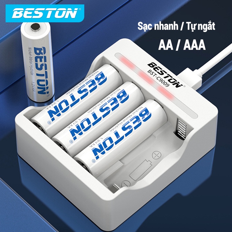 Bộ Pin Sạc AA AAA Beston C9009 dùng thay thế cho pin AA 1.5V dùng cho micro, chuột máy tính, đèn pin