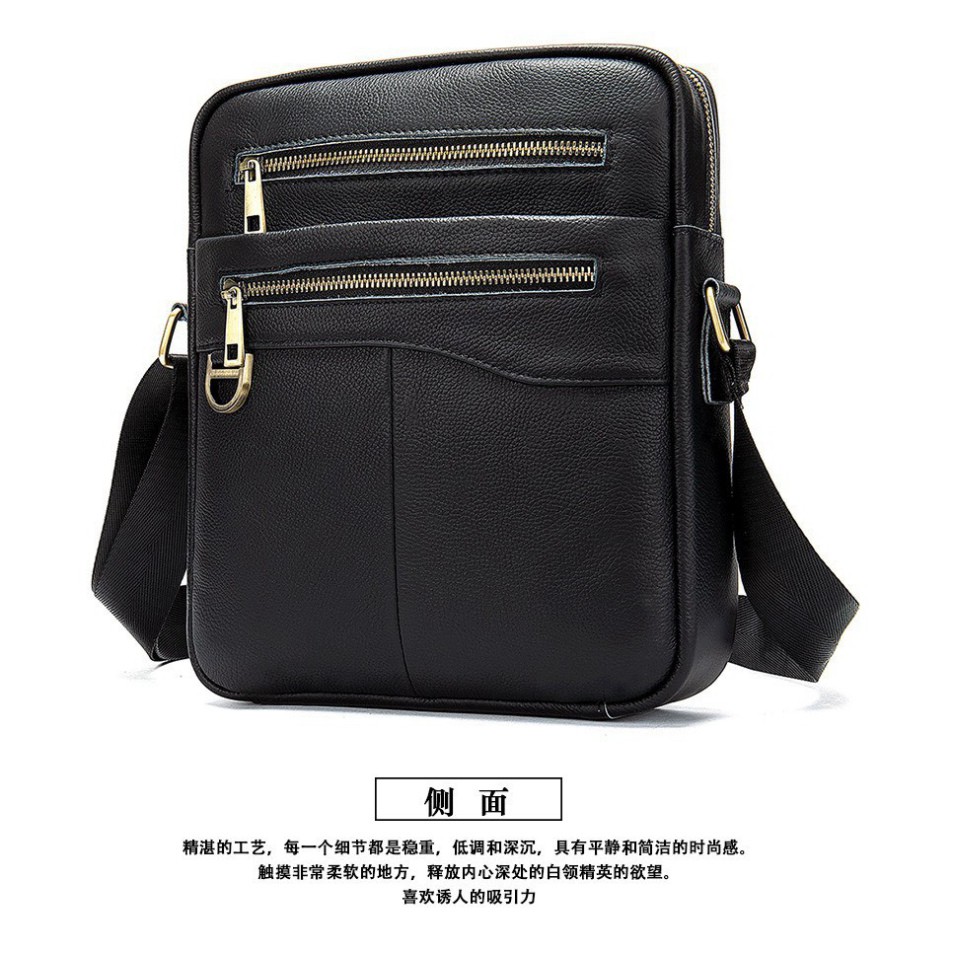 (20)Túi đeo chéo nam da bò cao cấp T49 27x22x6cm bảo hành 12 tháng (Nâu-Đen)