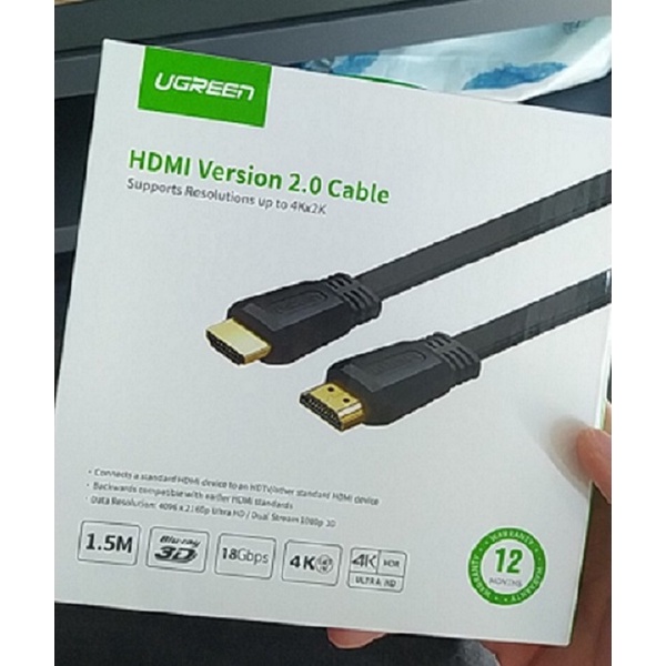 Cáp HDMI 2.0 hỗ trợ 4k*2k, 3D Full HD1080 dạng dây dẹt màu đen dài từ 1.5-5m UGREEN ED015 - Hàng phân phối chính hãng