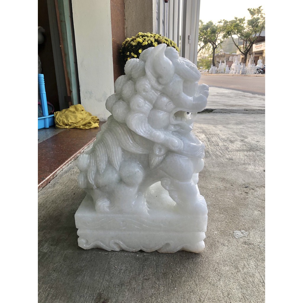Cặp tượng Kỳ Lân phong thủy gác cổng đá trắng - Cao 40cm