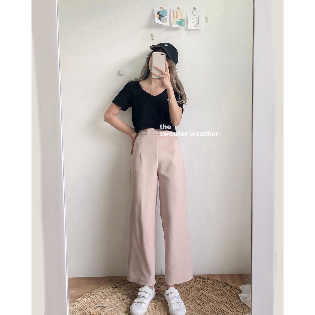 Quần culottes kéo khóa loại ngắn