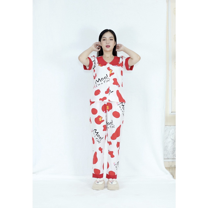 Bộ đồ bộ Pijama quần dài pha cổ sen vải siêu lụa   - Thoải Mái Nhẹ Nhàng co giãn nhẹ