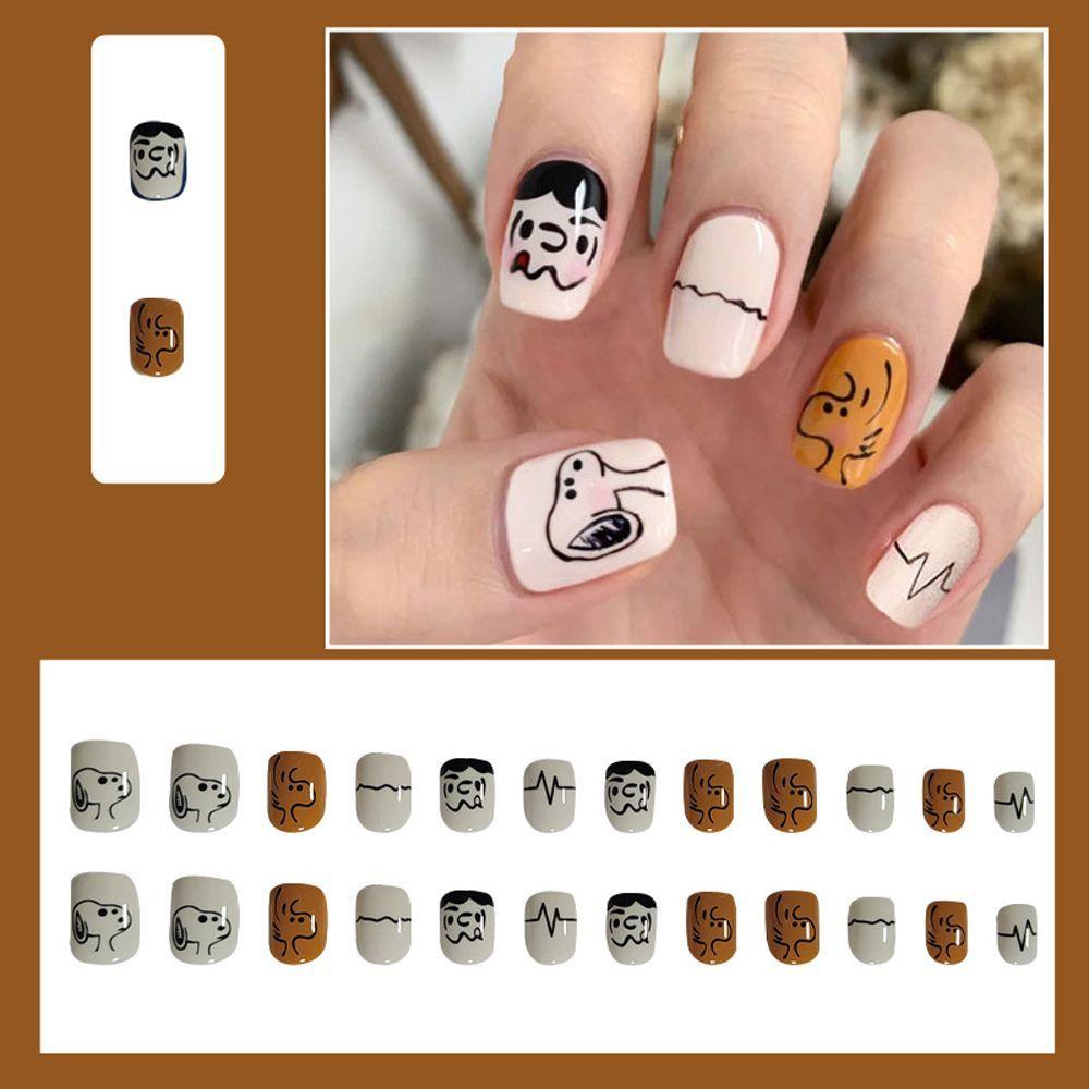 OCEANMAP Bộ Móng Tay Giả Ngắn Họa Tiết Vịt Hoạt Hình Phong Cách Nhật Bản