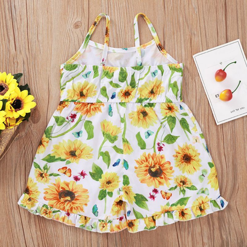 Bộ Áo Liền Quần Hai Dây In Hoa Hướng Dương Xinh Xắn Thời Trang Mùa Hè Cho Bé