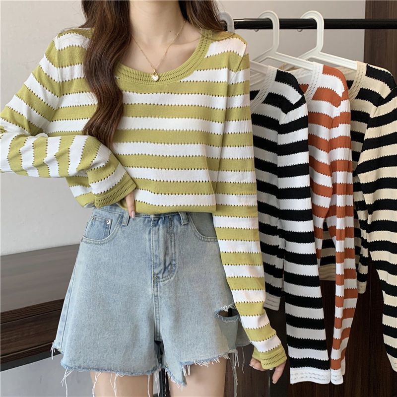 Áo Thun Tay Dài Họa Tiết Kẻ Ngang Hàn Quốc JL-TX-546