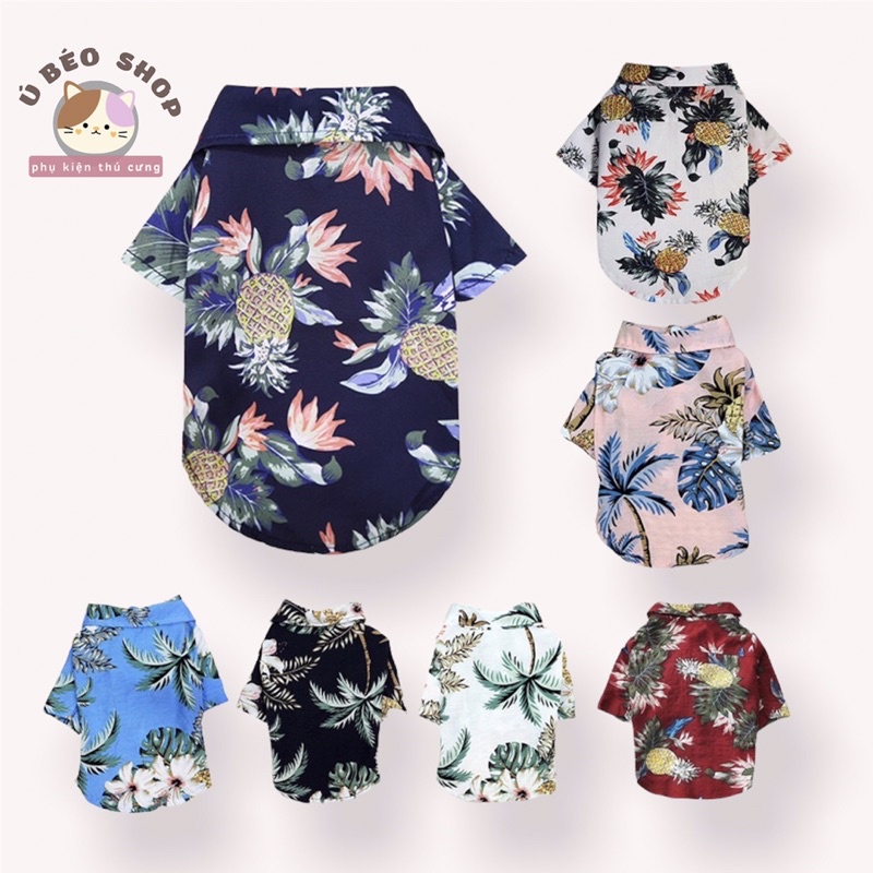 🌴🍍 Áo sơ mi đi biển in hình quả dứa phong cách hawaii cho thú cưng, thời trang mùa hè chó mèo