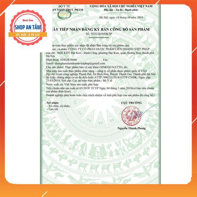 Viên uống bổ não Ginkgo Natto Q10 hộp 100 viên Giúp bổ sung dưỡng chất cho não