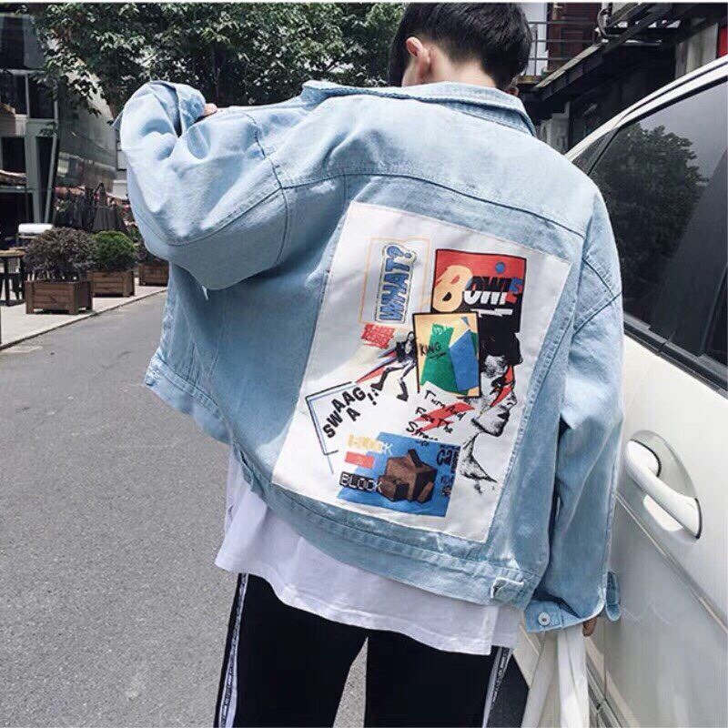 Áo Khoác Jean Nam Nữ UNISEX XANH In Hình Sau Lưng Ảnh Thật Siêu Đẹp Cá Tính Phong Cách, Áo Khoác Bò