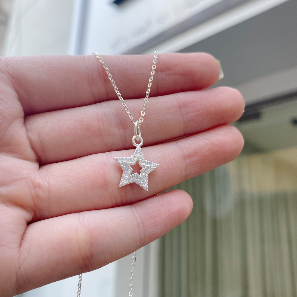Dây Chuyền Bạc Ta Cao Cấp CaoBac Silver Sao Rỗng Cạnh Đá Lấp Lánh Nhẹ Nhàng, Thanh Lịch Dành Tặng Riêng Cho Bạn Gái