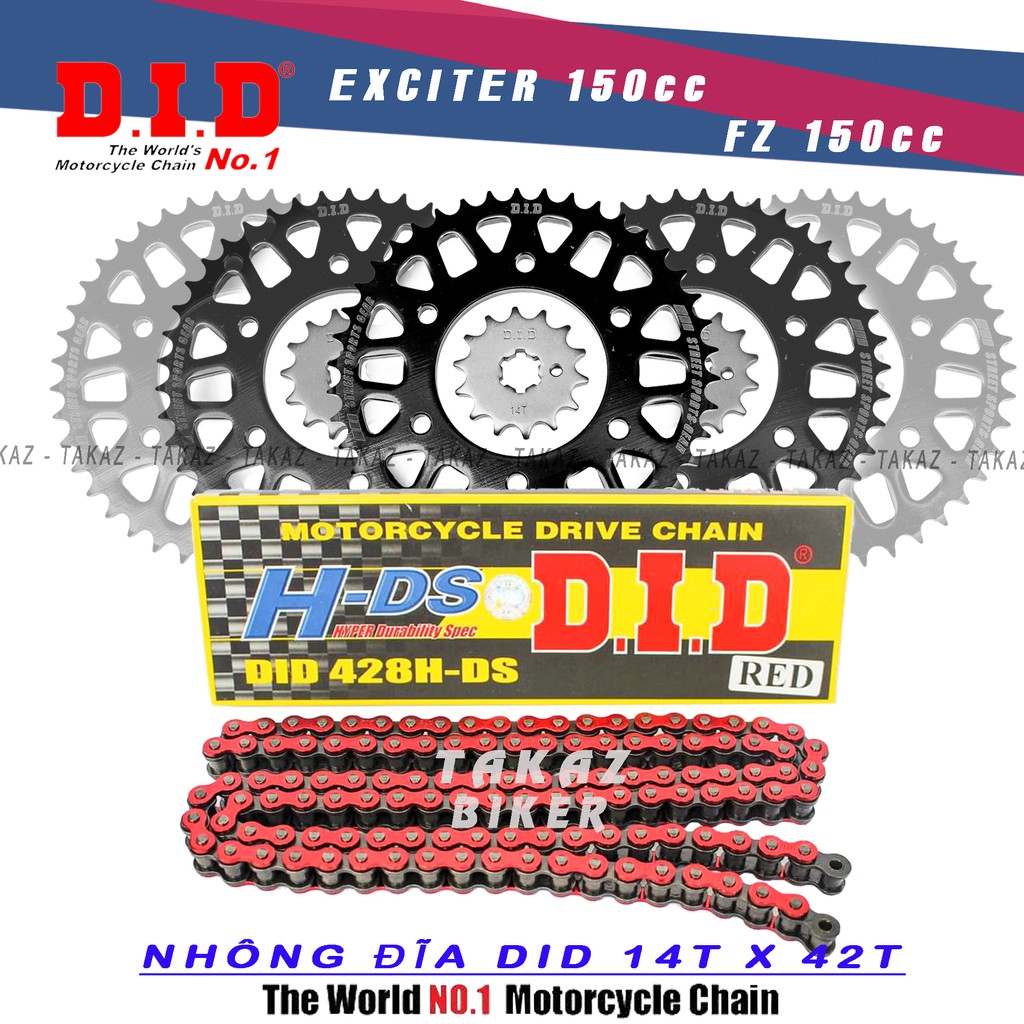 Sên Nhông Đĩa DID Yamaha FZ1 50 - Exciter 150 - Sên Đỏ DID Hàng Rời 14T - 42T - 122L