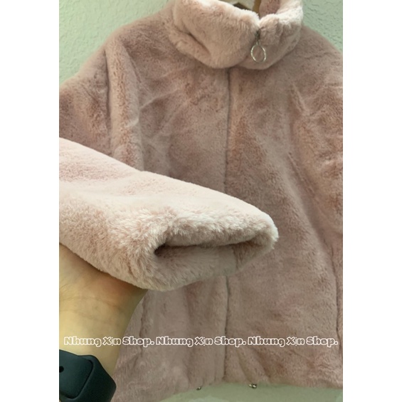 Áo khoác lông thỏ trần bông màu HỒNG PASTEL bản mới 2023 cổ rộng cực kỳ dày dặn cực kỳ mềm mịn