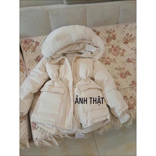 Áo phao nữ thắt eo hàng quảng châu 2 màu Trắng Đen