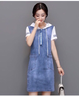 Đầm jean suông có nón