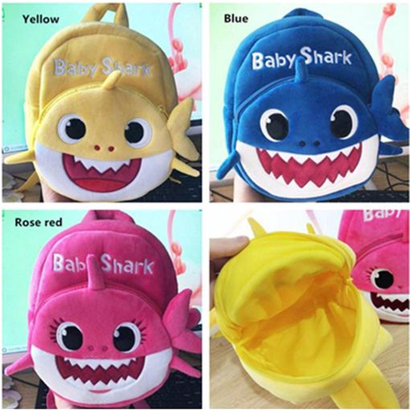 Ba lô đi học vải lông mini thiết kế cá mập Baby Shark mềm mại làm quà tặng cho trẻ em