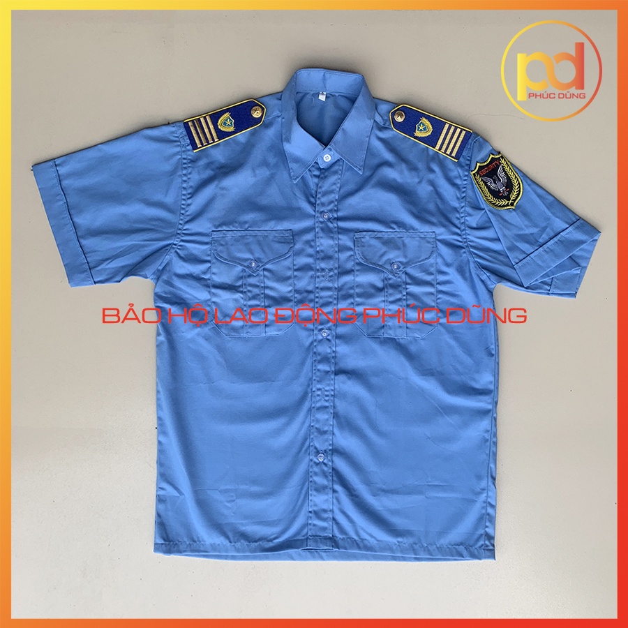 Combo Áo Đồng Phục Bảo Vệ Xanh Biển Ngắn Tay Chuyên Nghiệp Đi Kèm Cầu Vai Gạch Đồng thông tư 08 sang trọng