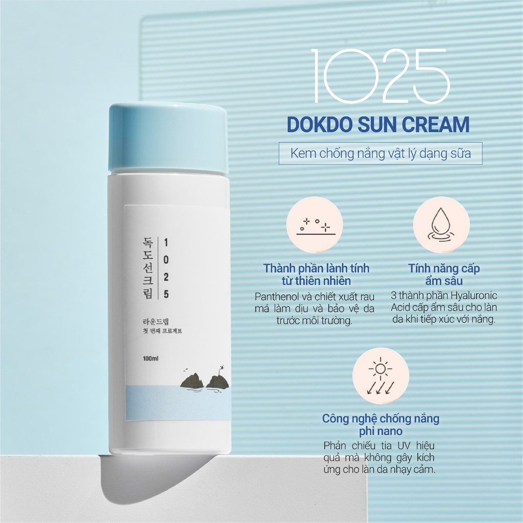 [Mã BMBAU50 giảm 7% đơn 150K] Kem chống nắng vật lý dạng sữa Round Lab 1025 Dokdo Sun Screen 100ml