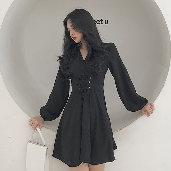 Đầm ulzzang cột dây eo basic - u.w