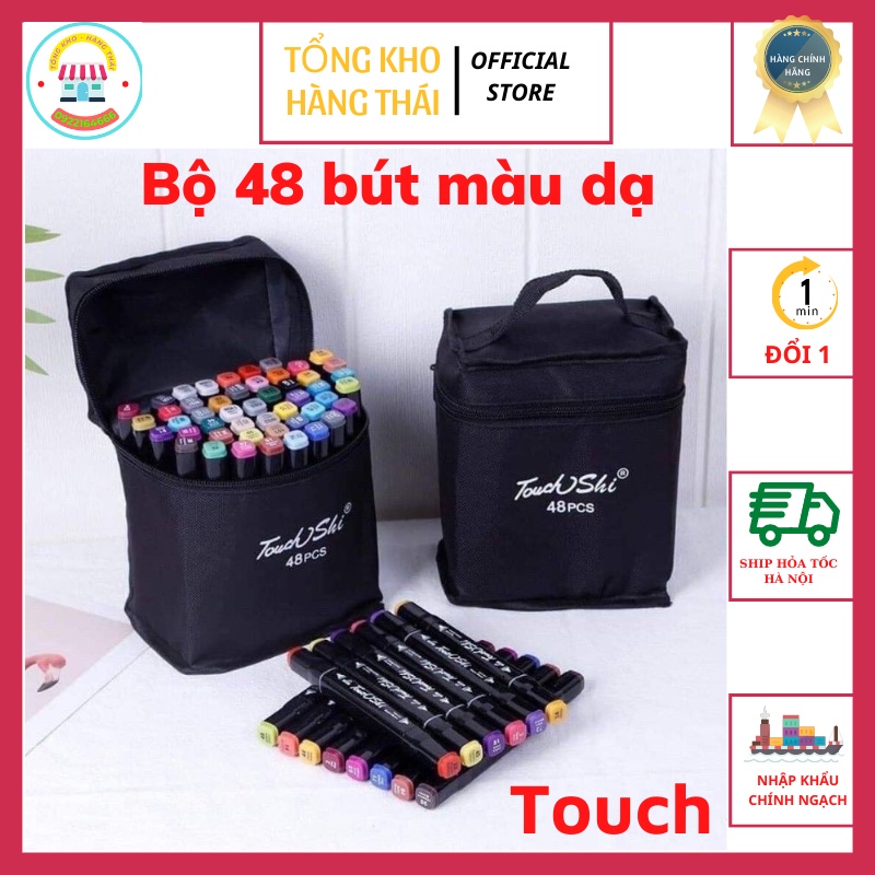 Bút Màu Dạ Marker 48ct Chuyên Nghiệp Touch Kèm Túi Vải Họa Cụ Vẽ Tranh Cao Cấp , Bút Dạ kèm túi