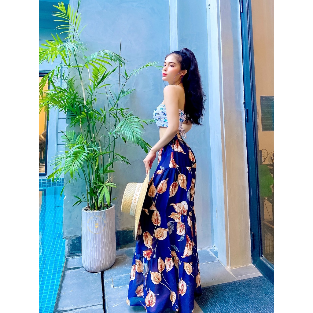 Chân váy bikini mặc ngoài siêu sang sexy hoa cao cấp, áo choàng đi biển gợi cảm BN113