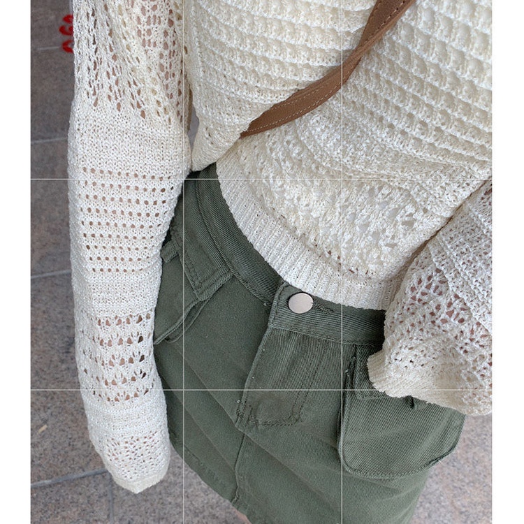 COZOK Áo Sweater Dệt Kim Tay Dài Dáng Rộng Ngắn Chống Nắng