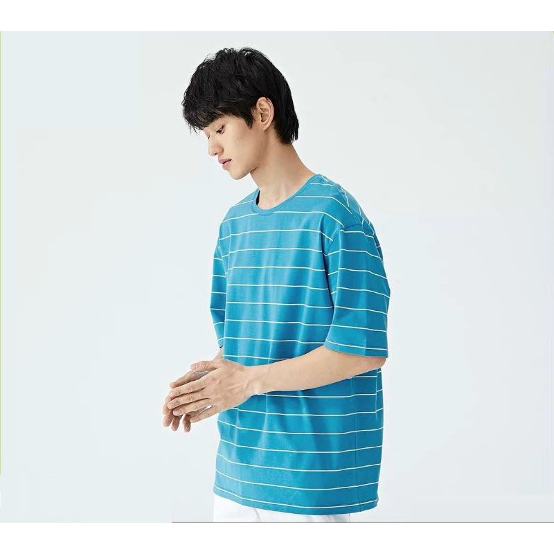 Áo thun tay lỡ sọc ngang unisex chất cotton form rộng nhiều màu thời trang hè có video