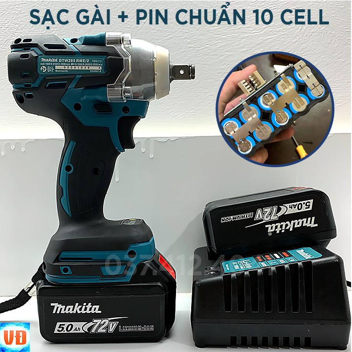 MÁY SIẾT BULONG, SIẾT, VẶN ỐC DÙNG PIN MAKITA 72V - TẶNG KÈM 5 ĐẦU KHẨU + 1 ĐẦU CHUYỂN VÍT