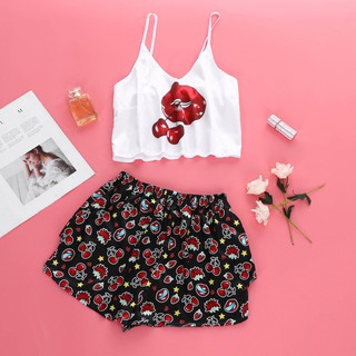 Đồ Lót Ngủ Vải Satin In Hình Đôi Môi Gợi Cảm