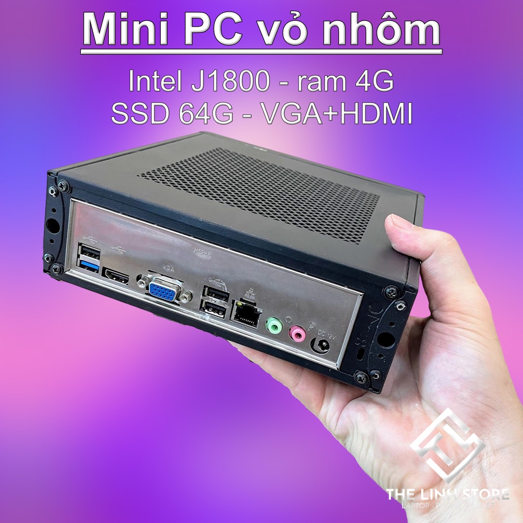 Cây máy tính mini PC mini vỏ nhôm lồng - intel J1800 ram 4G SSD 64G