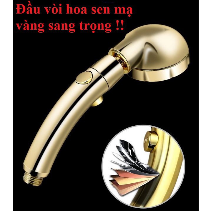 Bộ vòi sen tăng áp [ 3 chế độ nước, xoay 360 độ, mạ vàng cao cấp ]- Bộ tay sen tăng áp- Bộ vòi hoa sen vàng