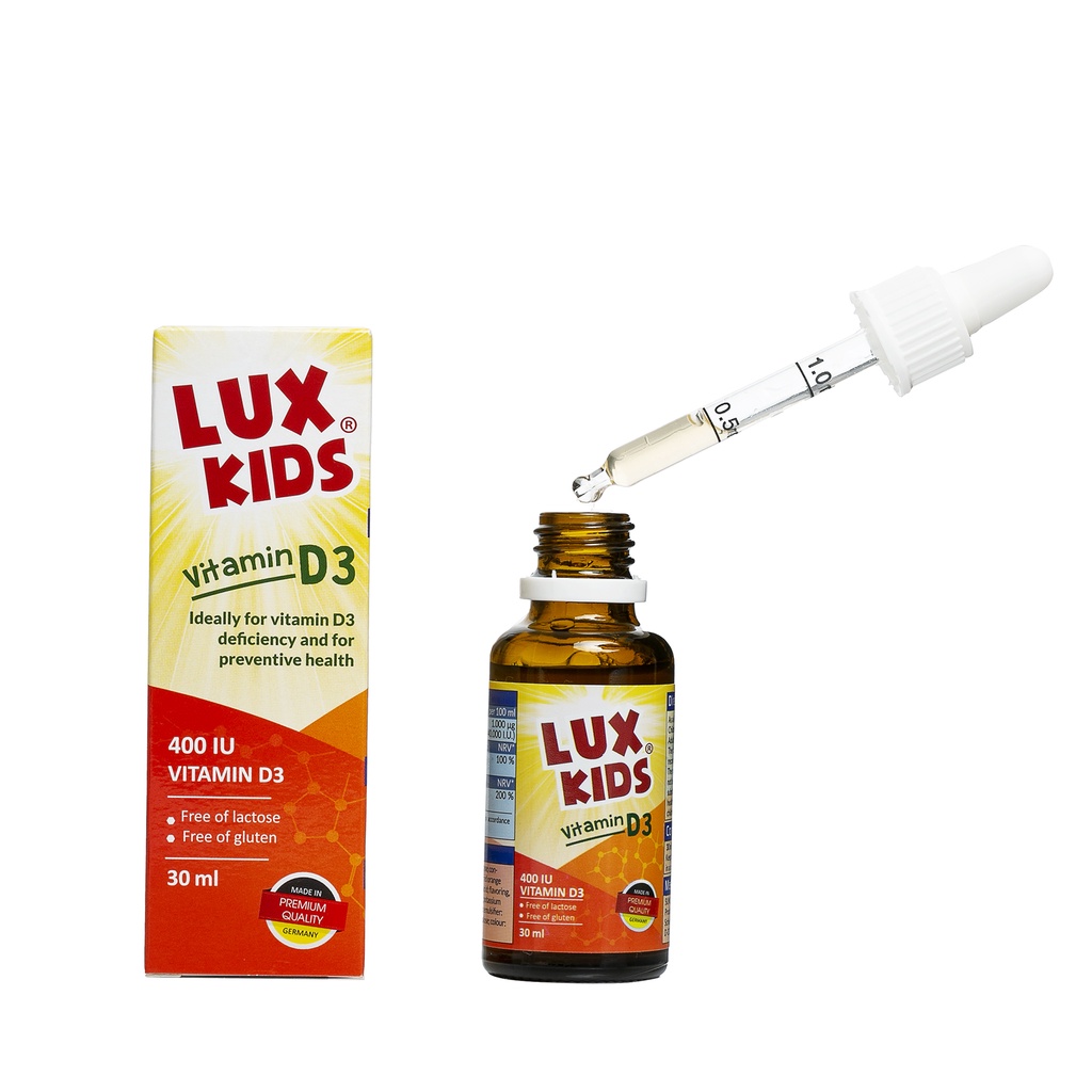 Luxkids Vitamin D3.Bổ Sung D3 Giúp Tăng Hấp Thụ Canxi,Phát Triển Toàn Diện.Xuất Xứ Đức