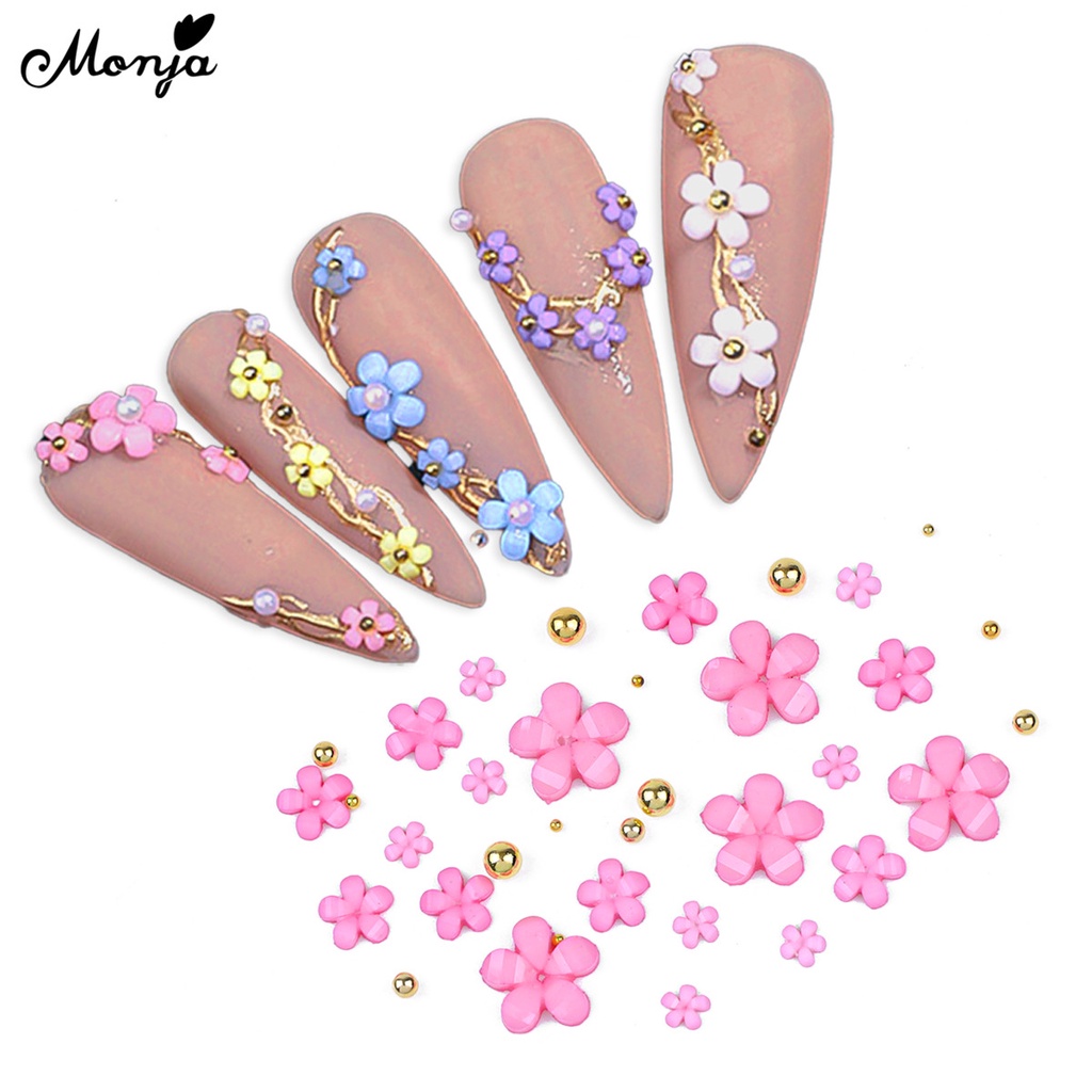 1 Túi Hạt Cườm Hình Hoa Hồng Vàng Hồng 3D Bằng Nhựa Acrylic Trang Trí Móng Tay DIY