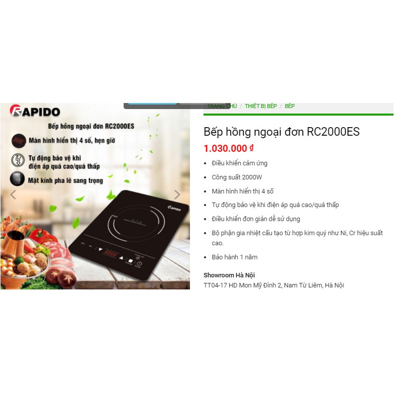 BẾP HỒNG NGOẠI ĐƠN RAPIDO RC2000ES