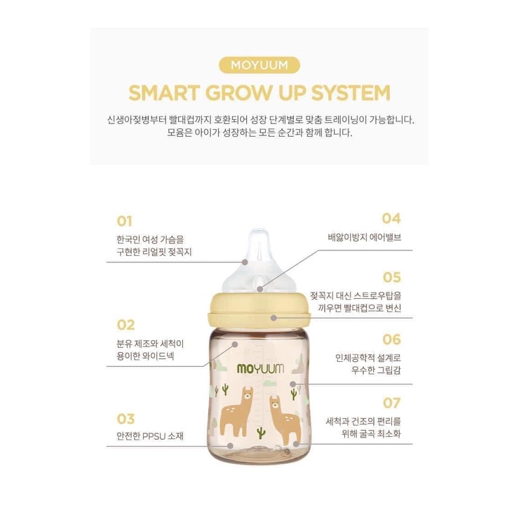 Bình sữa cho bé Moyuum lạc đà Llama PPSU, bình sữa cho trẻ sơ sinh 170ml 270ml - Monnie Kids