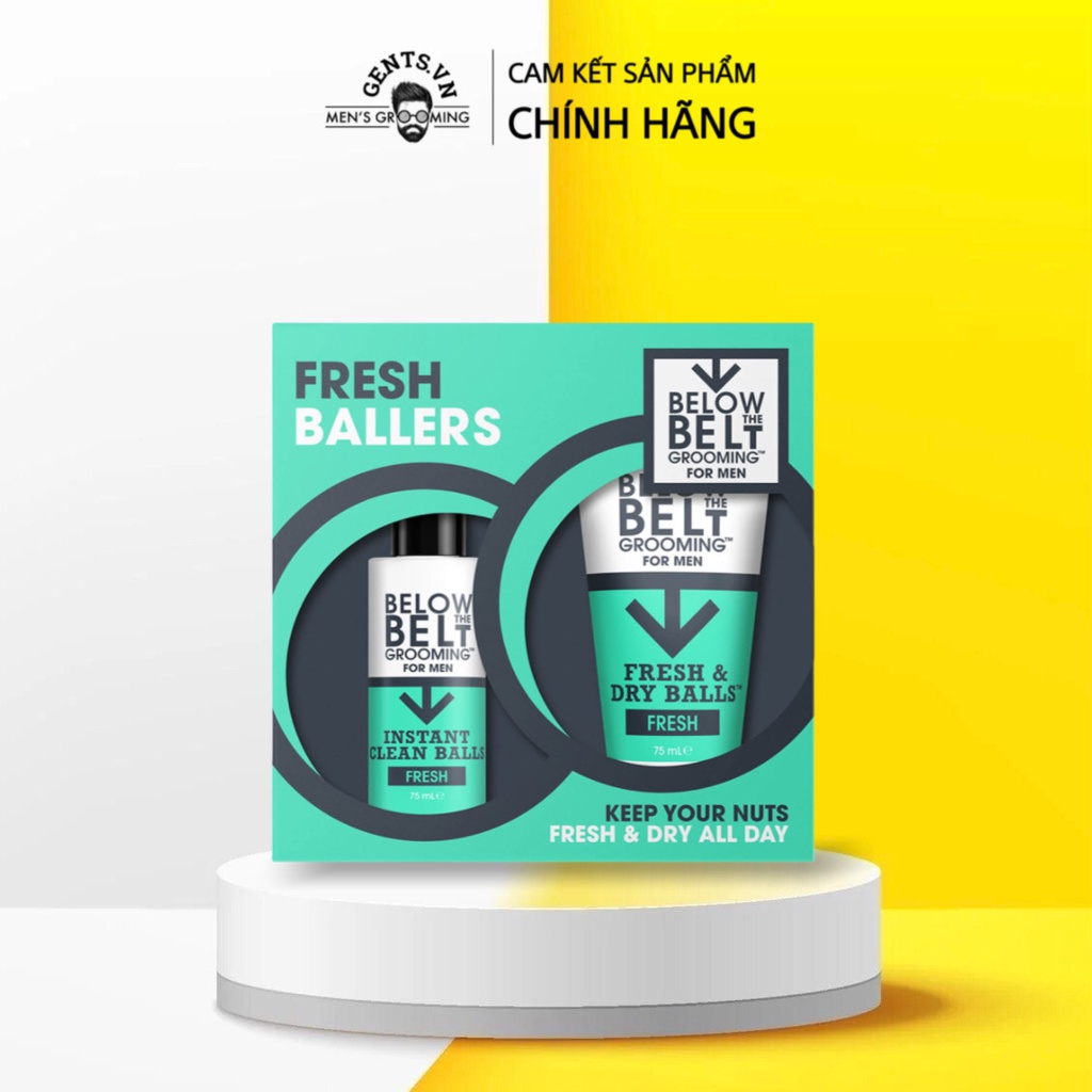 Bộ đôi dung dịch vệ sinh khô và kem dưỡng phụ khoa nam Below The Belt Grooming Fresh Ballers Gift Set