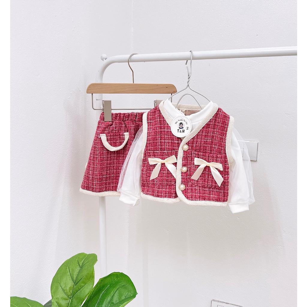 Set váy dạ tweed hàn quốc sang chảnh cho bé gái