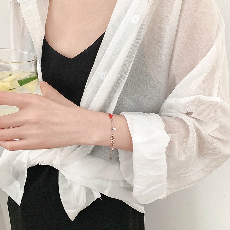 Vòng tay mặt hình trái tim màu đỏ đơn giản thời trang Hàn Quốc cho nữ