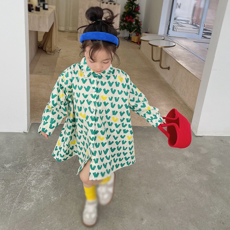 Đầm Công Chúa Tay Dài In Họa Tiết Trái Tim Phong Cách Hàn Quốc Thời Trang Mùa Thu Cho Bé Gái