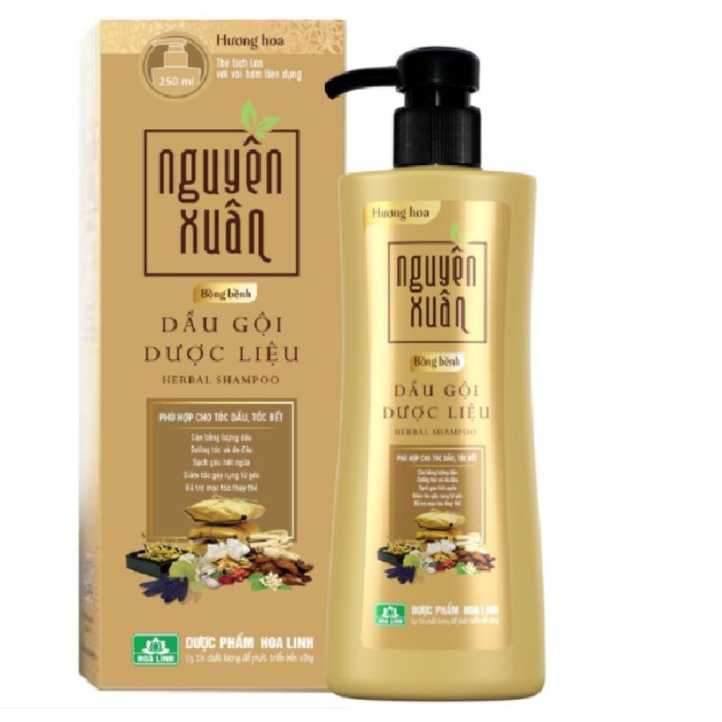 Dầu gội Dược liệu Nguyên Xuân Vàng Bồng Bềnh ( 250 ml - chai vòi )– Dưỡng tóc, sạch gàu, giảm gãy rụng