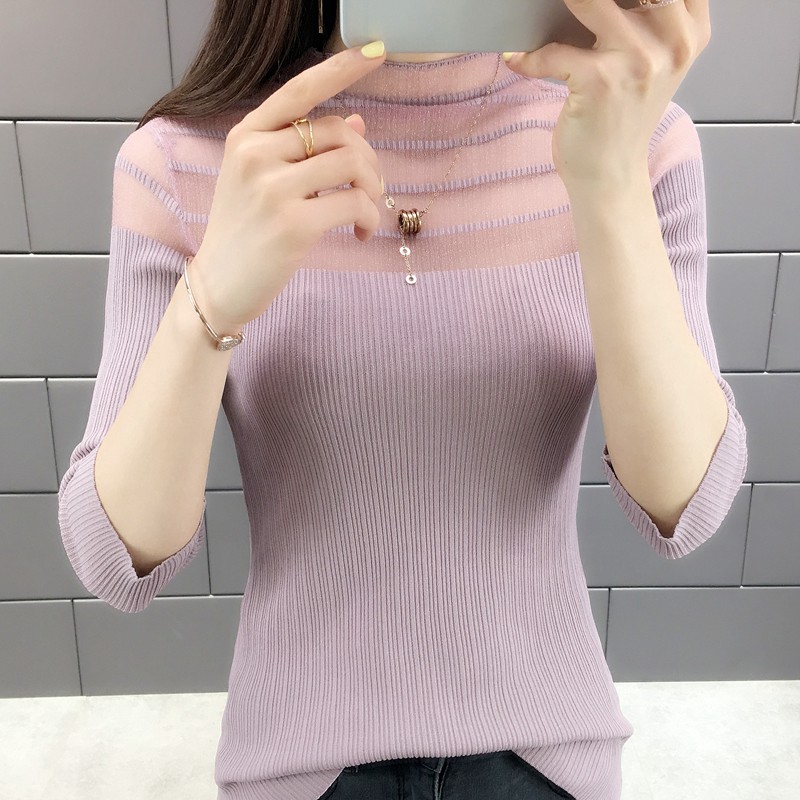 Áo len tay lỡ phối lưới thời trang nữ | BigBuy360 - bigbuy360.vn