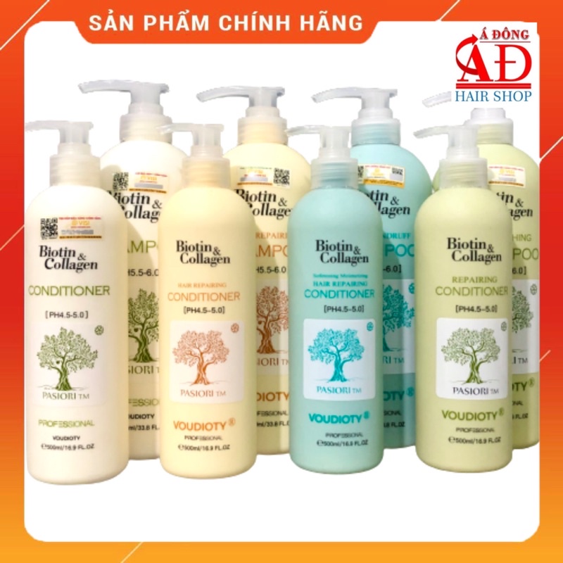 Dầu gội xả Biotin & Collagen Pasiori TM Voudioty mềm mượt giảm rụng mọc tóc New