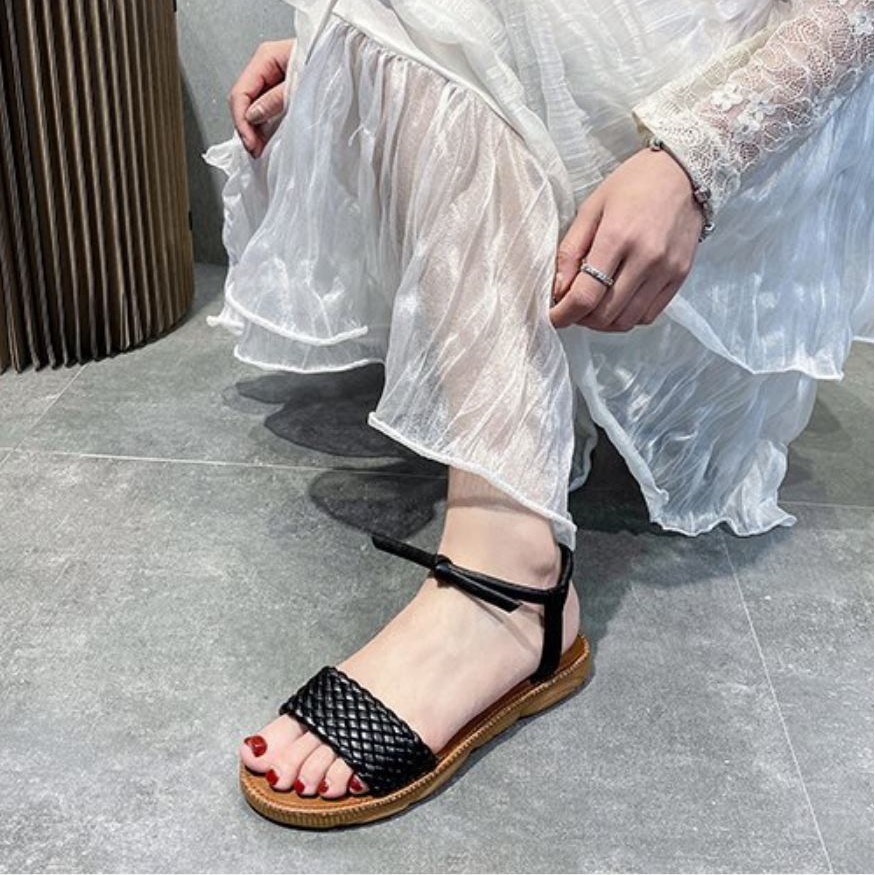 Sandal bệt nữ, sandal quai đan đế gấu siêu mềm, 2 màu: Nâu + Đen - Mã S46