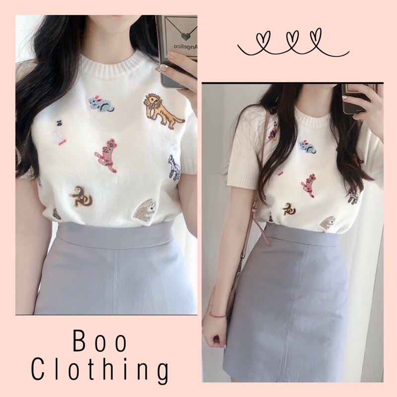 SET ÁO THUN ÔM HÌNH THÚ KÈM CHÂN VÁY XANH MINT CÓ LÓT TRONG