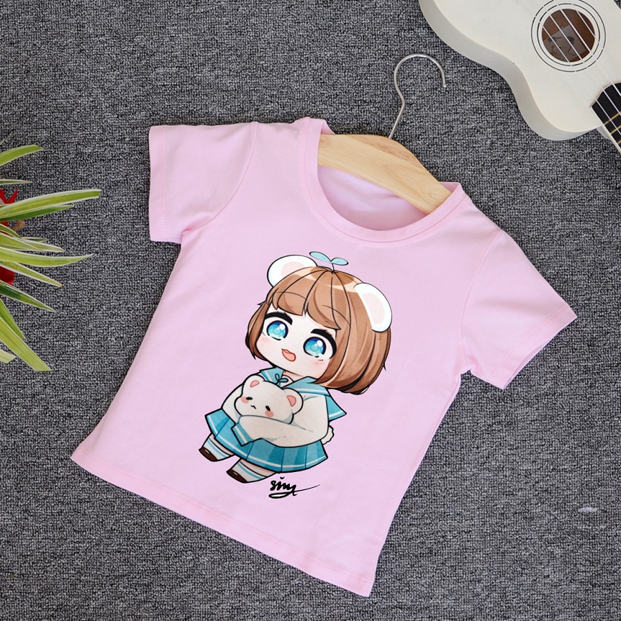 Áo thun trẻ em bé 2 màu hồng trắng in hình hero team cực hot