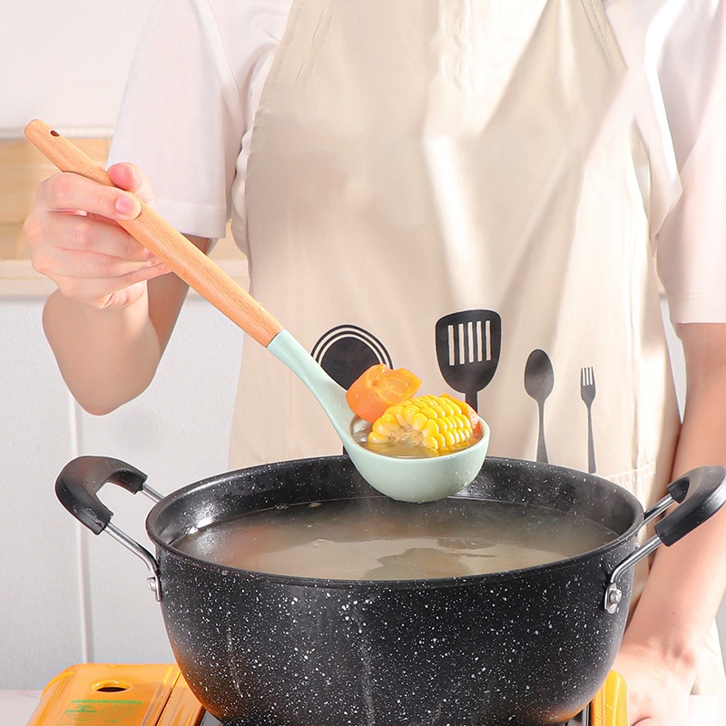 Set 12 dụng cụ nấu ăn ANAEAT silicone chống dính tay cầm bằng gỗ sử dụng trong nhà bếp