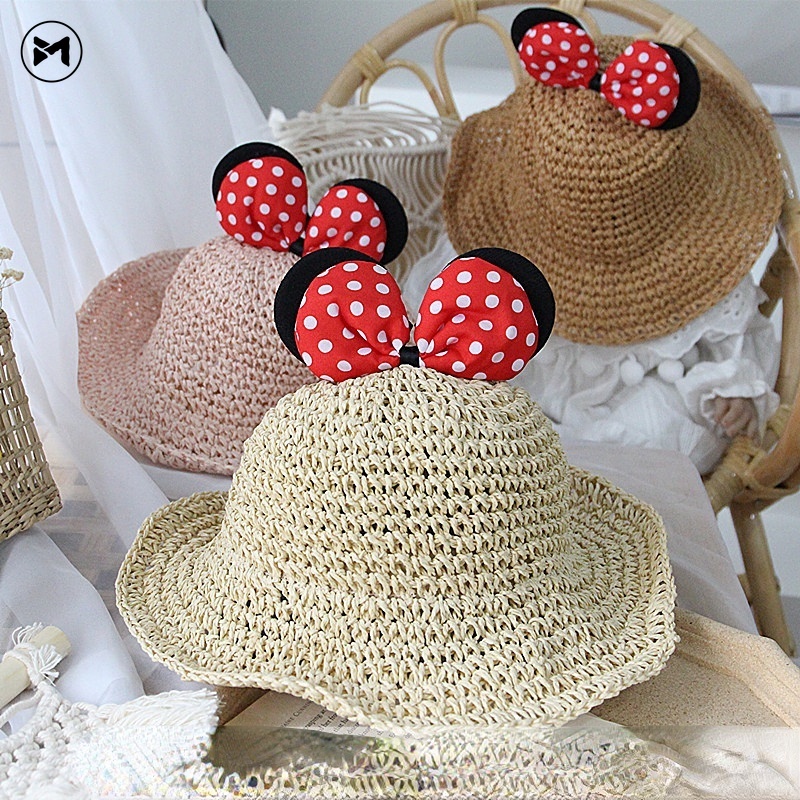 Nón Cối Phối Ruy Băng Chấm Bi Dễ Thương Cho Bé