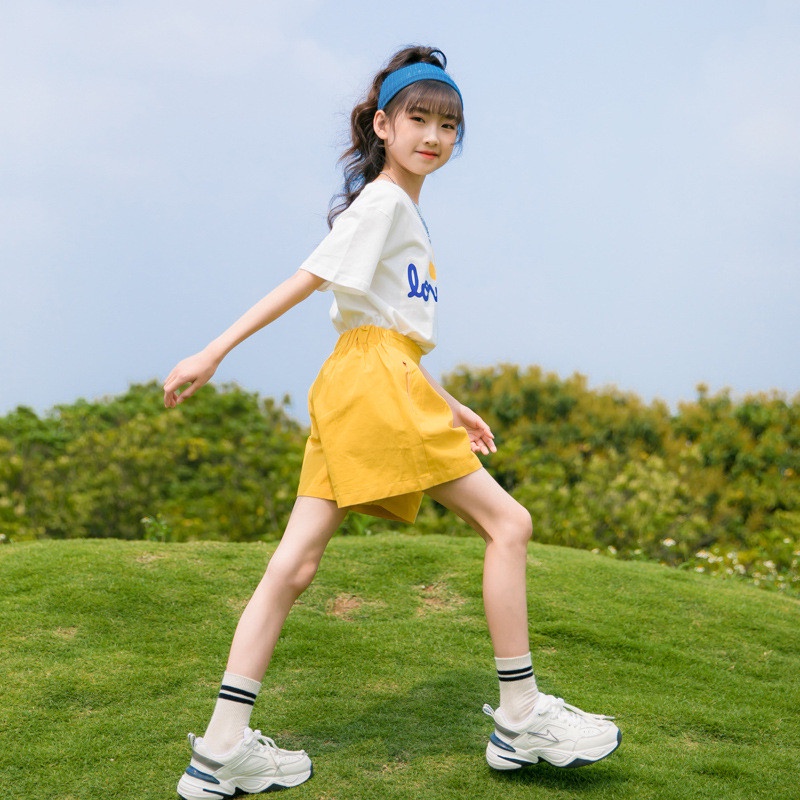 Set bộ quần áo trẻ em mùa hè cho bé gái 18-45kg mẫu &quot;LOVE HOA Vàng&quot;.Thiết kế đẹp, đường may kỹ. MA29.