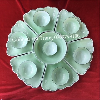 Set đĩa hoa mặt trời gốm sứ Bát Tràng cao cấp men ngọc