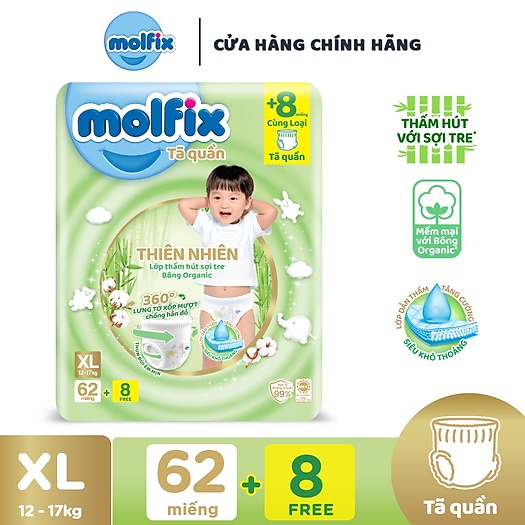Bỉm Molfix Tã Quần/Dán Nb100, S80+2, M76, L68, Xl62, Xxl56, ...